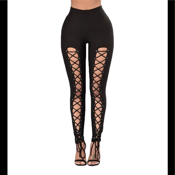 Hot❤️🔥NWT Sexy Lace Up Black Pants - Picture 3 of 14
